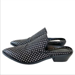 Rebecca Minkoff Kayrnah Black Glitter Star Pointed Toe Slip on Leather Mules 9